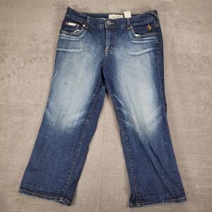 Baby Phat Denim Jeans Embroidered Logo Dark Wash Crop Pants Size 14‎